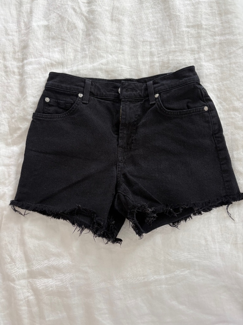 7 For All Mankind Black High Rise Cutoff Denim Shorts Size 25